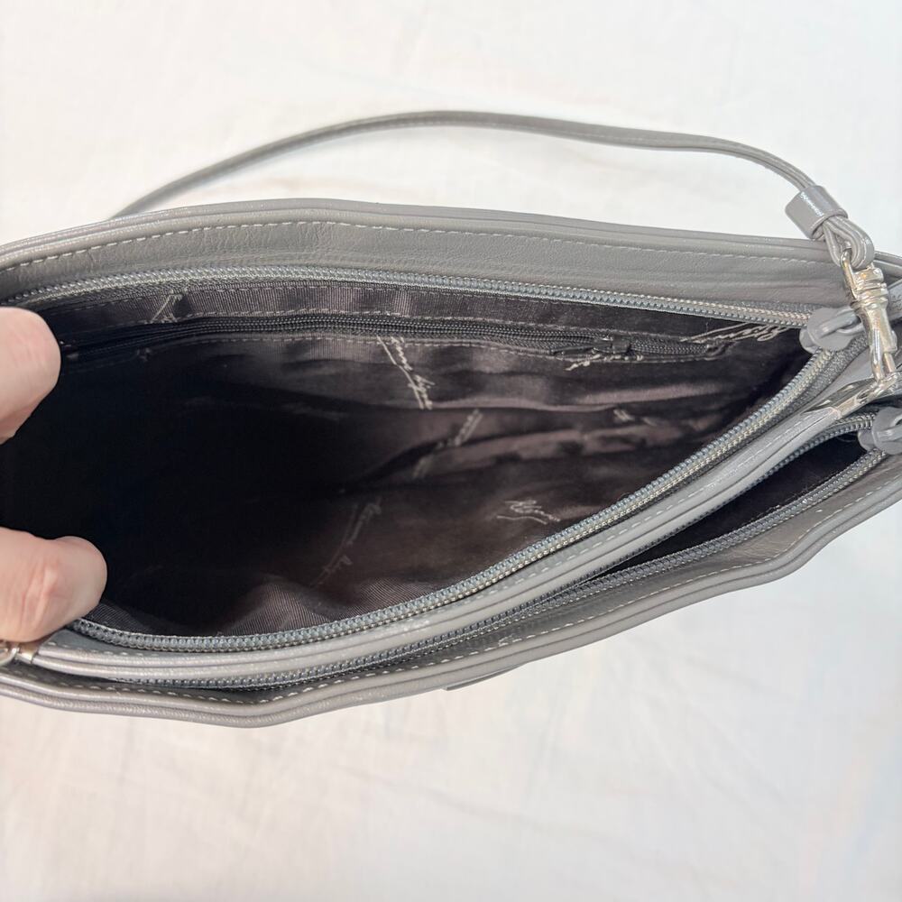 VTG Etienne Aigner gray leather crossbody shoulder bag. 2 pockets. handbag purse - Picture 9 of 9